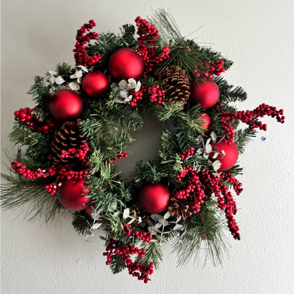 Festive Red and Green Holiday Wreath